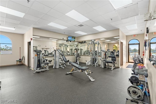 3895 Sabal Springs Blvd, North Fort Myers, FL 33917 - workout area with visible vents, a wealth of natural light, and a drop ceiling
