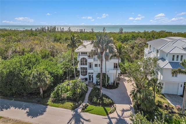 bird's eye view featuring a water view