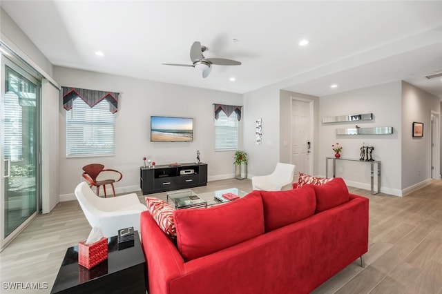 6953 Avalon Cir Unit 1804, Naples, FL 34112 - living area featuring a ceiling fan, light wood-style floors, recessed lighting, and baseboards