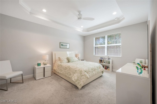 6953 Avalon Cir Unit 1804, Naples, FL 34112 - bedroom featuring light carpet, a tray ceiling, ornamental molding, baseboards, and recessed lighting