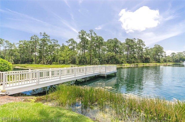 view of dock featuring a water view