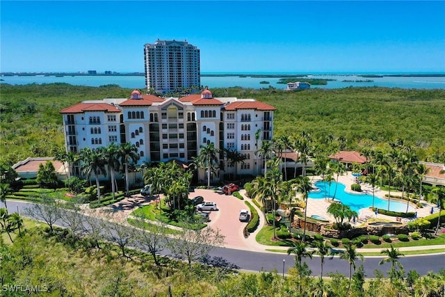 24031 Via Castella Dr Unit 1302, Bonita Springs, FL 34134 - birds eye view of property featuring a water view