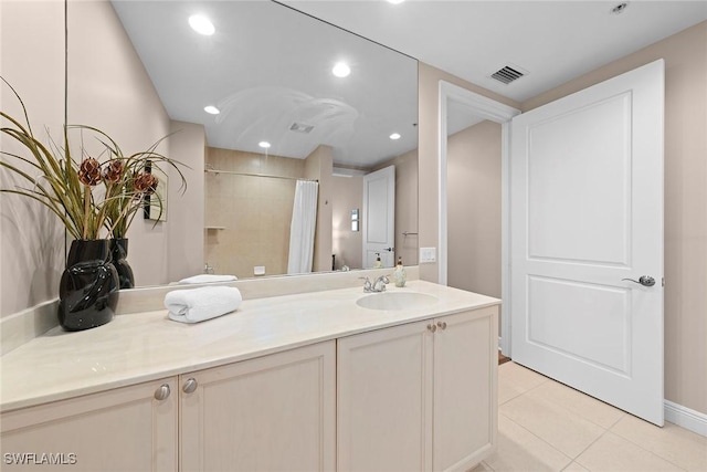 24031 Via Castella Dr Unit 1302, Bonita Springs, FL 34134 - bathroom featuring vanity, a shower with curtain, visible vents, recessed lighting, and tile patterned floors