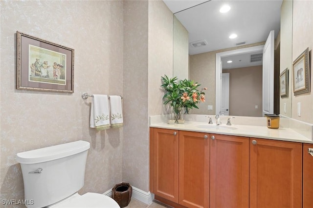 24031 Via Castella Dr Unit 1302, Bonita Springs, FL 34134 - bathroom featuring recessed lighting, visible vents, toilet, and vanity