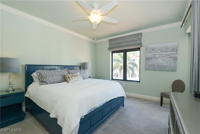 1490 5th Ave S Unit 200B, Naples, FL 34102 - bedroom featuring carpet floors, baseboards, ornamental molding, and ceiling fan