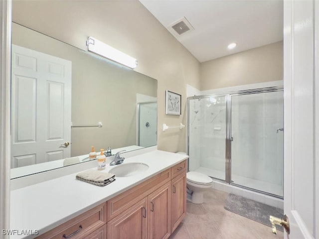 5956 Tarpon Gardens Cir Unit 201, Cape Coral, FL 33914 - full bathroom with tile patterned floors, visible vents, a stall shower, and vanity