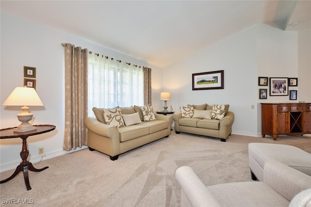 15440 Kilmarnock Dr, Fort Myers, FL 33912 - carpeted living area with baseboards and vaulted ceiling