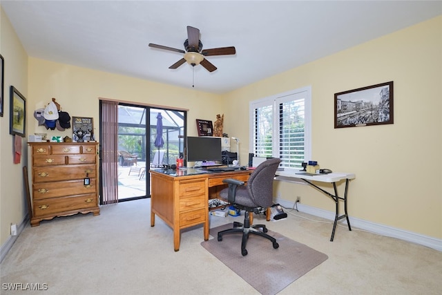 15440 Kilmarnock Dr, Fort Myers, FL 33912 - office with a ceiling fan, baseboards, and light colored carpet