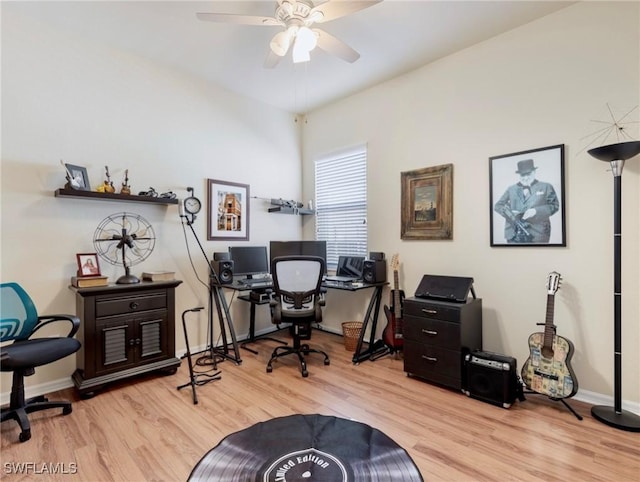 21826 Bella Terra Blvd, Estero, FL 33928 - home office with baseboards, wood finished floors, and ceiling fan