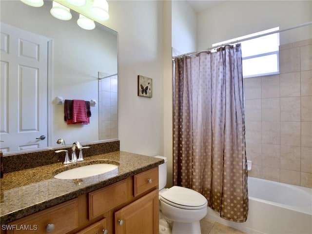 21826 Bella Terra Blvd, Estero, FL 33928 - full bathroom featuring shower / bath combination with curtain, toilet, tile patterned flooring, and vanity