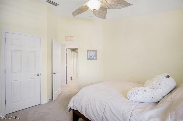15703 Marcello Cir, Naples, FL 34110 - bedroom featuring light carpet, visible vents, baseboards, and ceiling fan