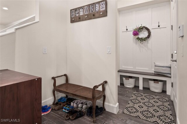 mudroom featuring baseboards and wood finished floors