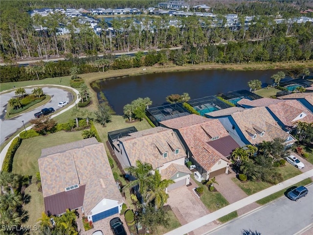 bird's eye view featuring a water view