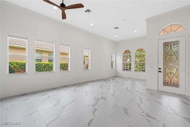 2160 Vardin Pl, Naples, FL 34120 - entryway with a ceiling fan, baseboards, recessed lighting, and light marble finish floors