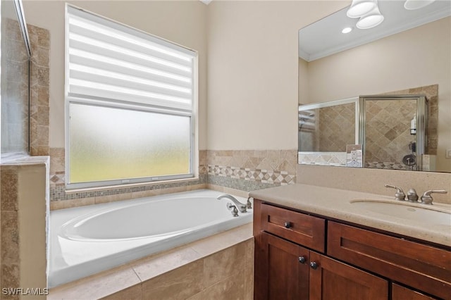 2160 Vardin Pl, Naples, FL 34120 - full bathroom featuring a bath, vanity, and tiled shower