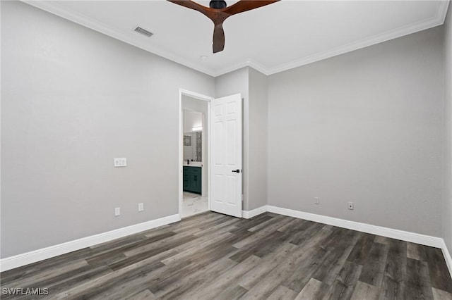 2160 Vardin Pl, Naples, FL 34120 - empty room featuring dark wood-type flooring, crown molding, ceiling fan, and baseboards