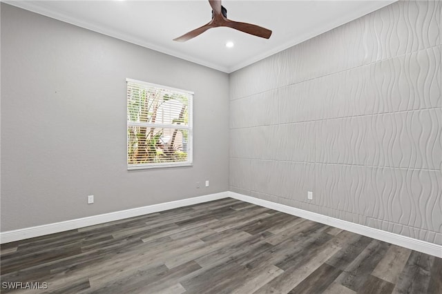 2160 Vardin Pl, Naples, FL 34120 - spare room with crown molding, baseboards, dark wood-style floors, recessed lighting, and ceiling fan