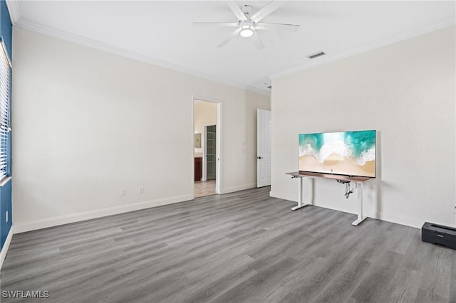 2160 Vardin Pl, Naples, FL 34120 - empty room featuring crown molding, wood finished floors, ceiling fan, and baseboards