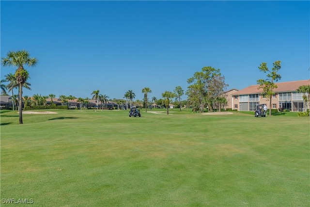 view of property's community featuring a residential view, golf course view, and a yard