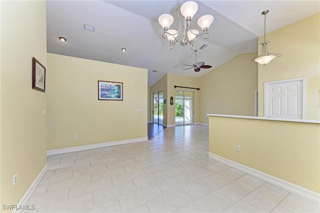 1368 Grebe Dr, Punta Gorda, FL 33950 - unfurnished room featuring visible vents, ceiling fan with notable chandelier, and baseboards
