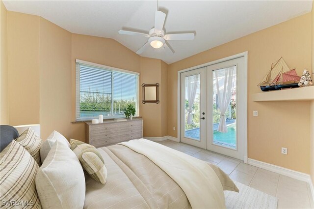 1368 Grebe Dr, Punta Gorda, FL 33950 - tiled bedroom with french doors, baseboards, access to exterior, and a ceiling fan