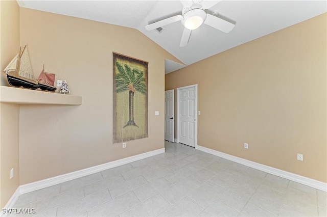 1368 Grebe Dr, Punta Gorda, FL 33950 - unfurnished room with visible vents, ceiling fan, baseboards, and lofted ceiling