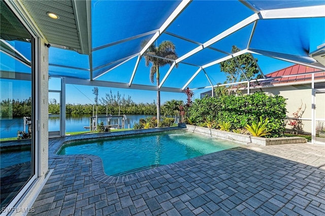 1368 Grebe Dr, Punta Gorda, FL 33950 - outdoor pool featuring a patio area, a lanai, and a water view