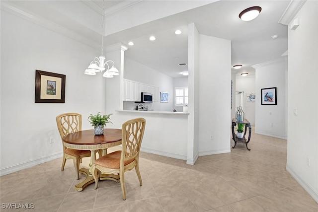8120 Sanctuary Dr Unit 1, Naples, FL 34104 - dining area with a chandelier, crown molding, recessed lighting, baseboards, and light tile patterned floors