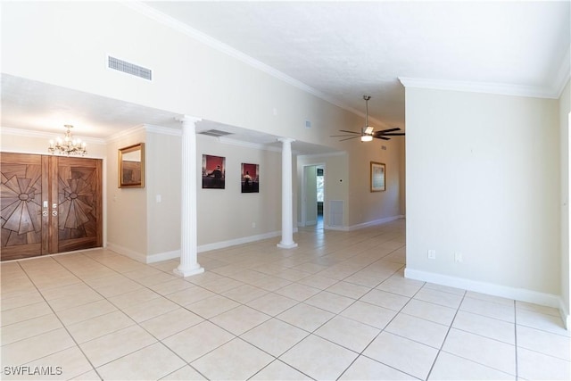 209 Pinehurst Cir, Naples, FL 34113 - spare room featuring ornate columns, light tile patterned floors, ornamental molding, and visible vents