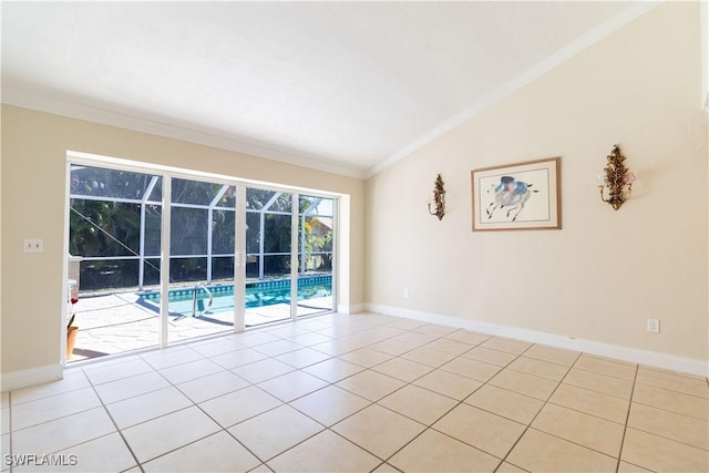 209 Pinehurst Cir, Naples, FL 34113 - empty room with baseboards, lofted ceiling, ornamental molding, and light tile patterned floors