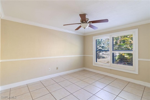 209 Pinehurst Cir, Naples, FL 34113 - unfurnished room featuring baseboards, ornamental molding, ceiling fan, and light tile patterned floors