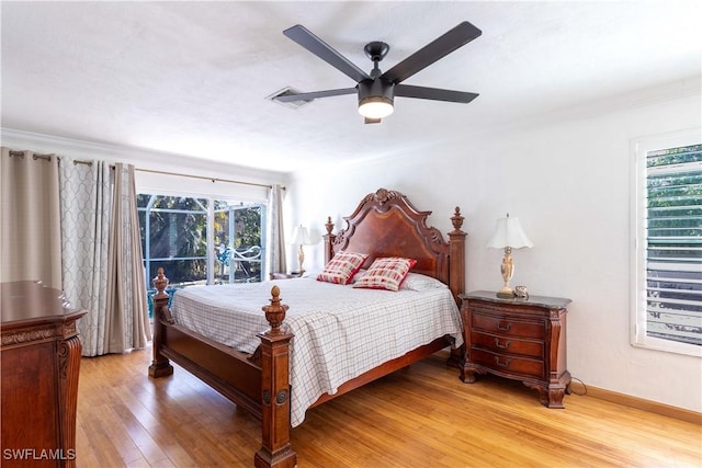 209 Pinehurst Cir, Naples, FL 34113 - bedroom with visible vents, baseboards, light wood-style floors, and ceiling fan