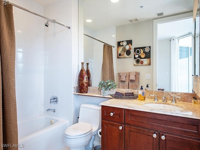 5051 Pelican Colony Blvd Unit 301, Bonita Springs, FL 34134 - full bath with shower / bathtub combination with curtain, visible vents, toilet, and vanity