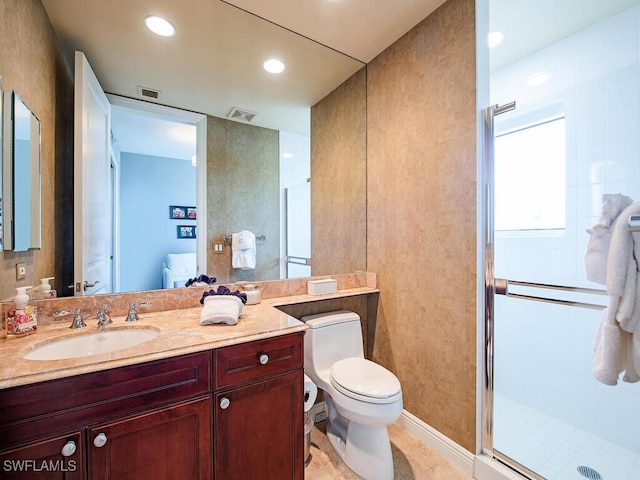 5051 Pelican Colony Blvd Unit 301, Bonita Springs, FL 34134 - full bath featuring visible vents, a stall shower, toilet, and vanity