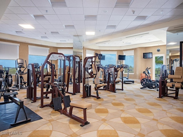 5051 Pelican Colony Blvd Unit 301, Bonita Springs, FL 34134 - workout area featuring a paneled ceiling