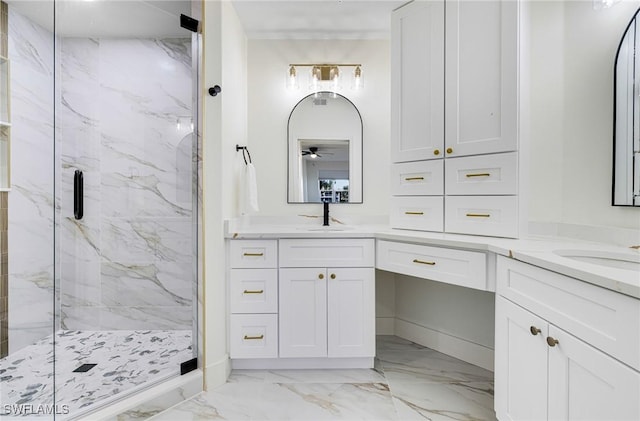 16451 Millstone Cir Unit 101, Fort Myers, FL 33908 - bathroom featuring marble look tile flooring, a marble finish shower, and vanity
