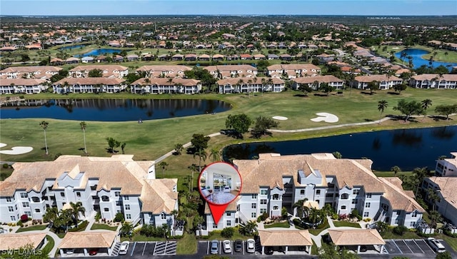 16451 Millstone Cir Unit 101, Fort Myers, FL 33908 - aerial view of property's location with a large body of water, a golf club, and nearby suburban area