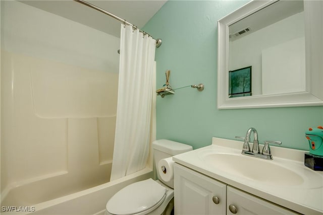 2303 NE 7th Ave, Cape Coral, FL 33909 - bathroom featuring shower / bath combo, visible vents, vanity, and toilet