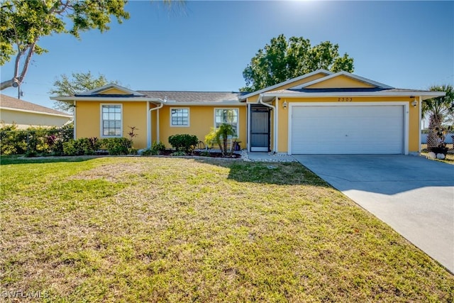 2303 NE 7th Ave, Cape Coral, FL 33909 - single story home featuring stucco siding, an attached garage, concrete driveway, and a front lawn