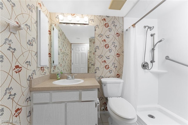 801 Islamorada Blvd Unit 21A, Punta Gorda, FL 33955 - full bathroom featuring wallpapered walls, vanity, a shower with curtain, and toilet