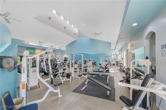 801 Islamorada Blvd Unit 21A, Punta Gorda, FL 33955 - workout area featuring a ceiling fan and recessed lighting