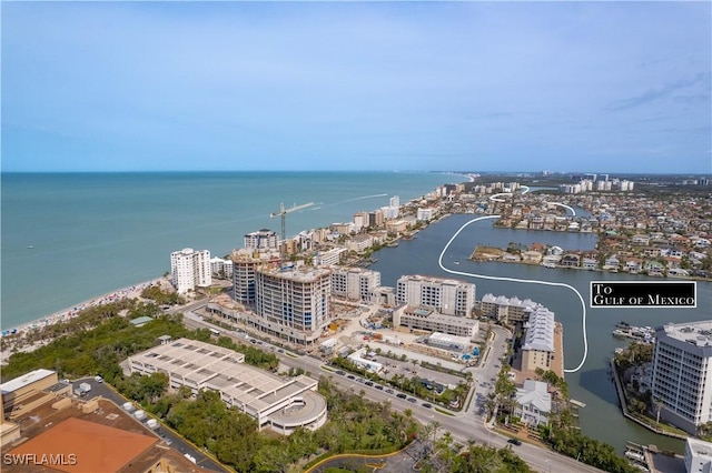 aerial view with a water view and a view of city