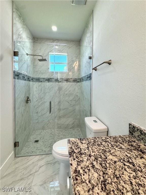 2321 SW 21st Ter, Cape Coral, FL 33991 - full bathroom with toilet, a stall shower, marble finish flooring, and baseboards