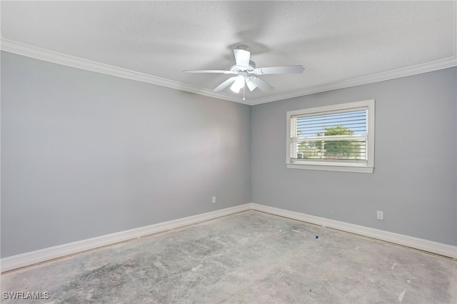2324 Westwood Rd, North Fort Myers, FL 33917 - empty room featuring baseboards, unfinished concrete flooring, crown molding, and ceiling fan