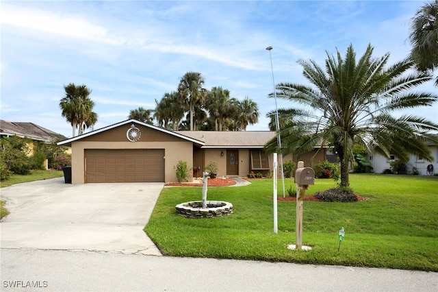 2324 Westwood Rd, North Fort Myers, FL 33917 - ranch-style home with concrete driveway, a front lawn, a garage, and stucco siding