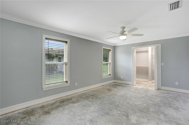 2324 Westwood Rd, North Fort Myers, FL 33917 - unfurnished room featuring ornamental molding, ceiling fan, visible vents, and a healthy amount of sunlight