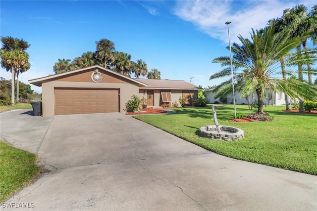 2324 Westwood Rd, North Fort Myers, FL 33917 - ranch-style house with stucco siding, concrete driveway, a garage, and a front lawn