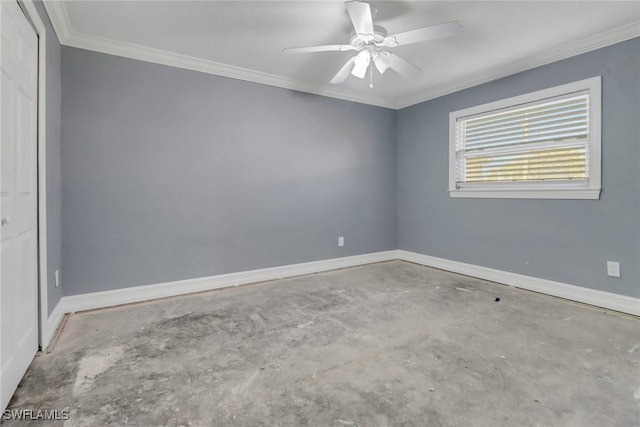 2324 Westwood Rd, North Fort Myers, FL 33917 - unfurnished room with a ceiling fan, baseboards, concrete flooring, and crown molding