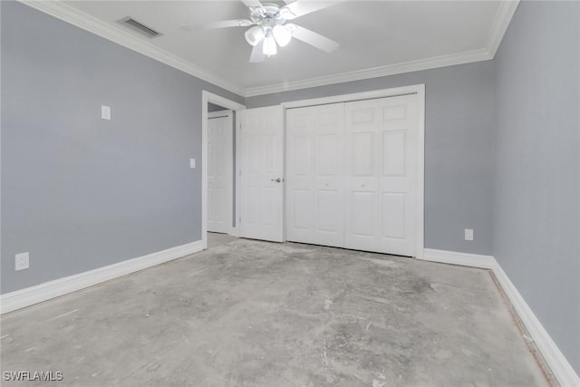 2324 Westwood Rd, North Fort Myers, FL 33917 - unfurnished bedroom featuring crown molding, visible vents, baseboards, and unfinished concrete floors