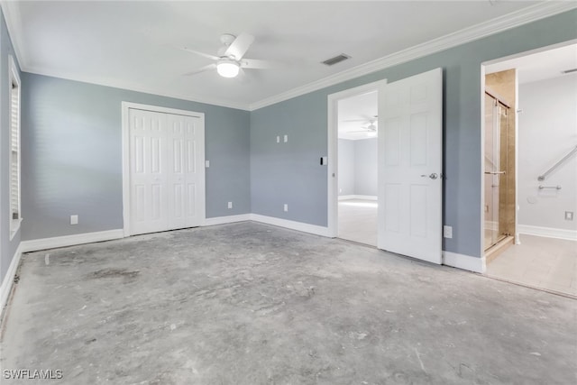 2324 Westwood Rd, North Fort Myers, FL 33917 - unfurnished bedroom featuring crown molding, a closet, visible vents, unfinished concrete flooring, and baseboards
